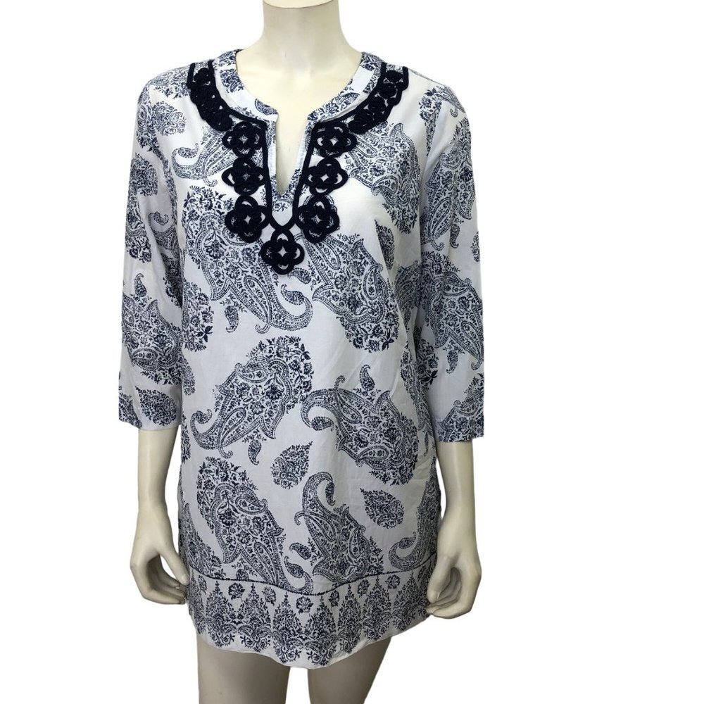 LIZ CLAIBORNE TUNIC COTTON 3/4 SLEEVE TOP MD